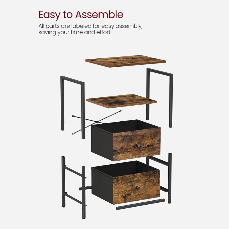 Tall Nightstand with 2 Fabric Drawers and Shelf &ndash; Space-Saving Storage Table for Living Room or Apartment