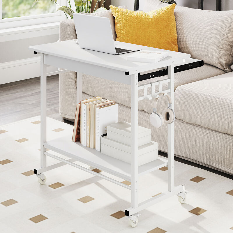 Rolling Computer Table with Keyboard Tray and Storage Hooks image number 5