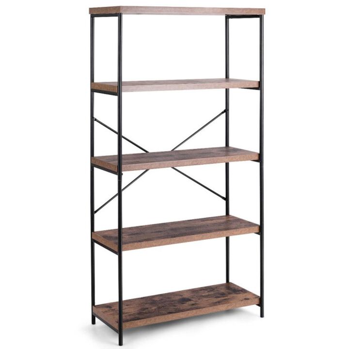 Hivvago 5-Tier Industrial Bookshelf Display Storage Rack with Metal Frame