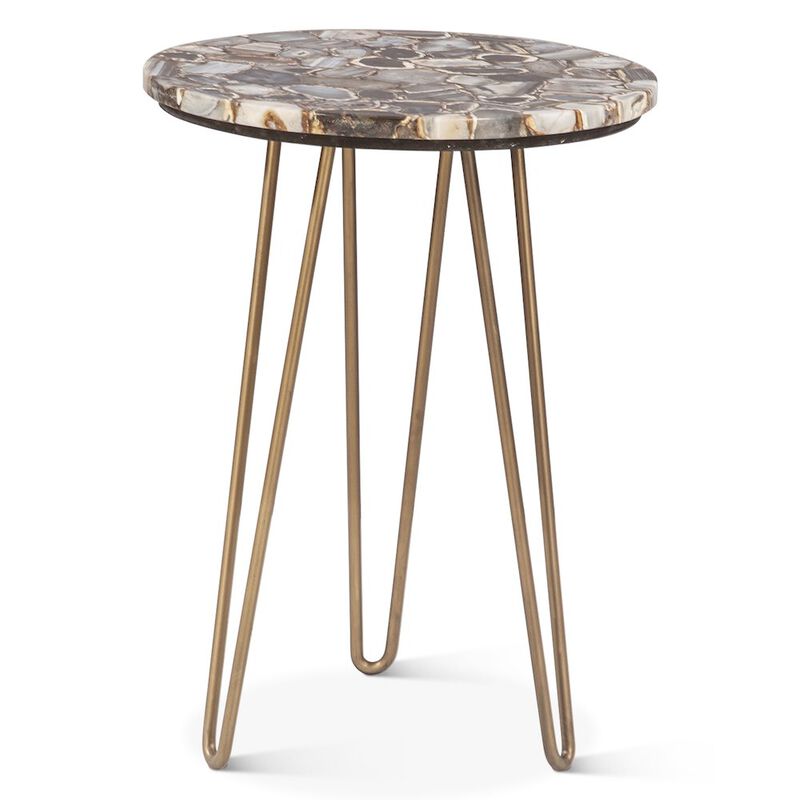 World Interiors Mumbai 17 Side Table in Stone Agate with Iron Base