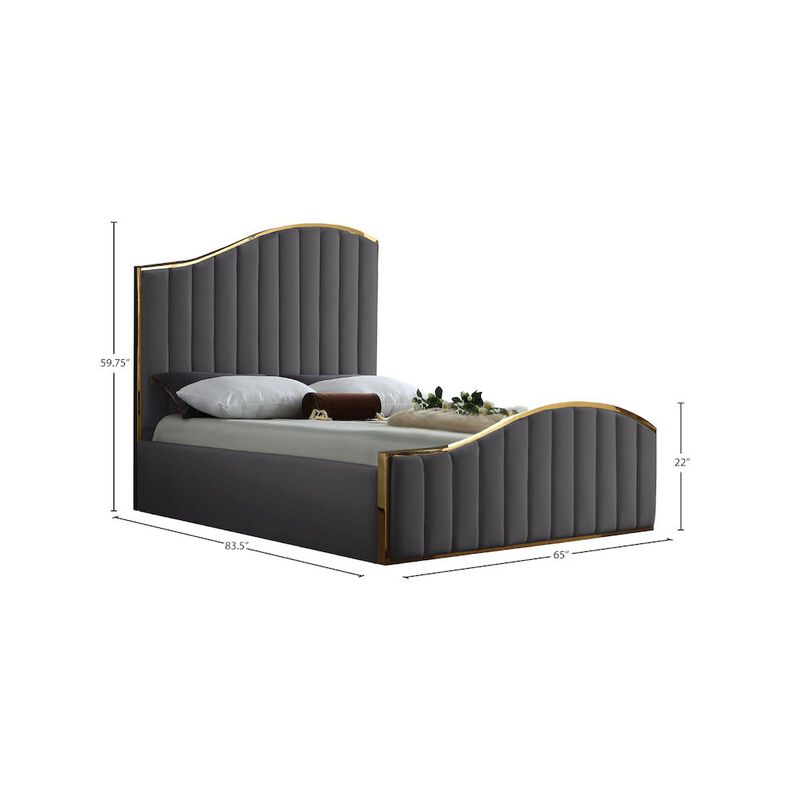 Meridian Furniture Jolie Grey Velvet Queen Bed