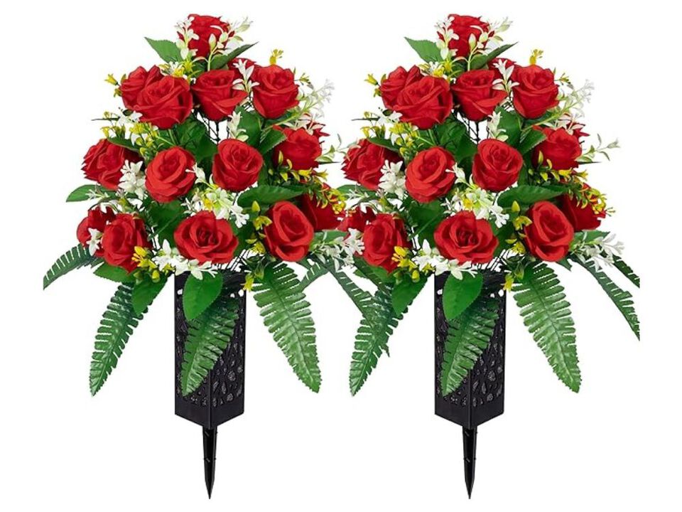 Red Artificial Rose Flower Stems Vase Filler Cemetery Flowers