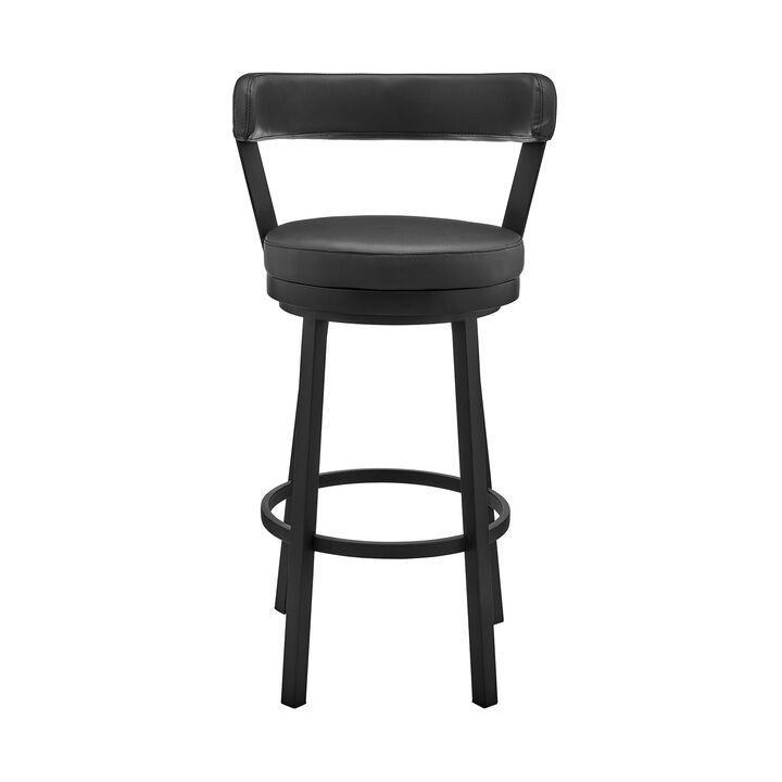 Emma 26 Inch Modern Counter Stool Chair, Vegan Faux Leather, Swivel, Black - Benzara
