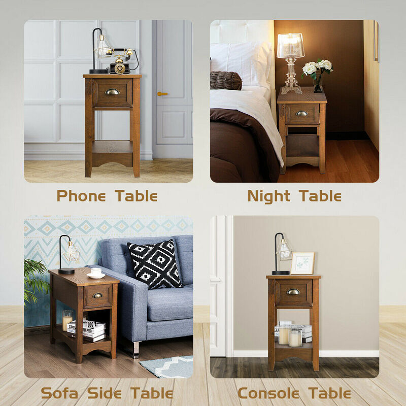 Contemporary Chair Side End Table Compact Table with Drawer Nightstand