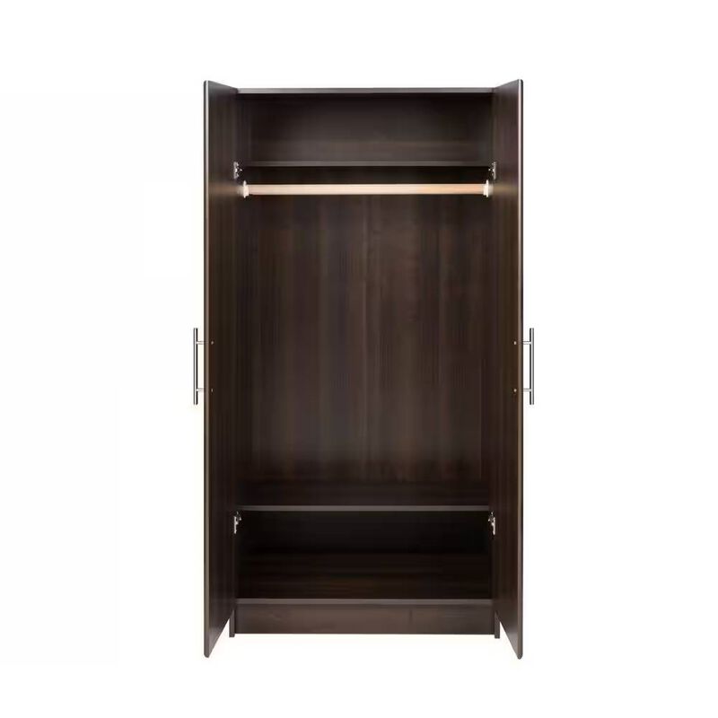 Modern Wood Finish Wardrobe with Hanging Rod and Adjustable Shelves