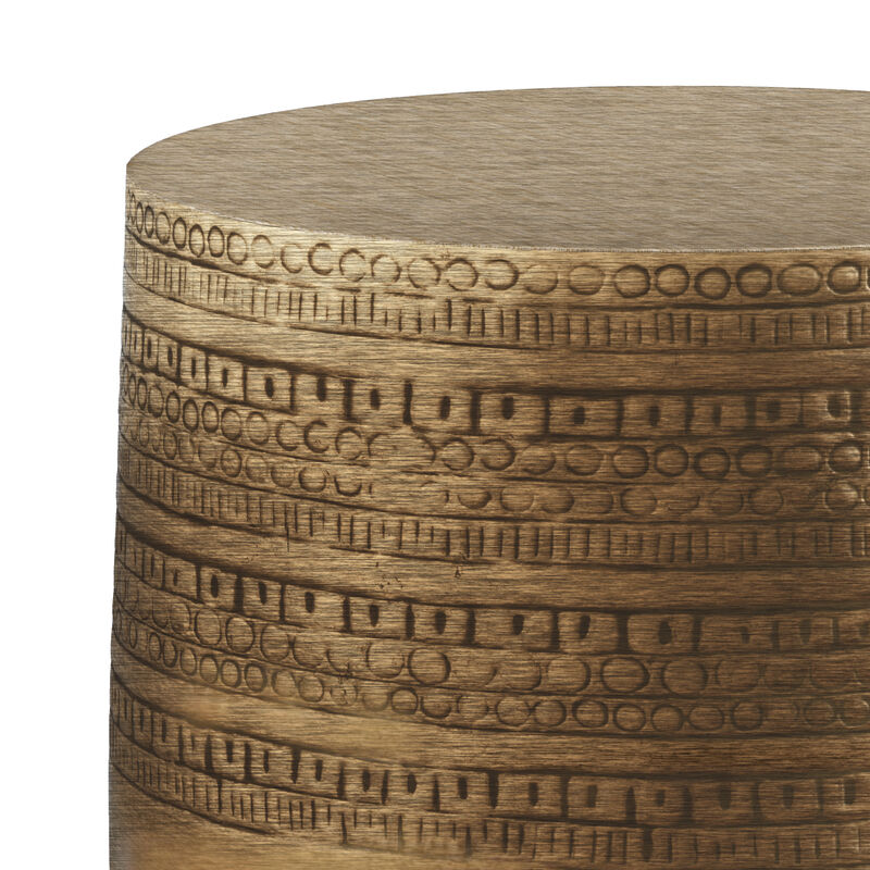 Johnsen 15 inch Wide Tribal Pattern Metal Accent Table in Antique Gold Iron, Assembled