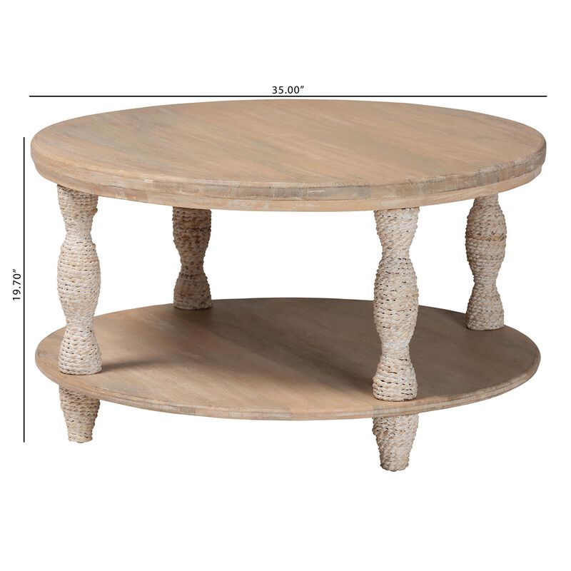 bali & pari Lejane Wood Coffee Table with Seagrass Wrapped Legs - Round Living Room Table with Open Shelf Storage image number 5