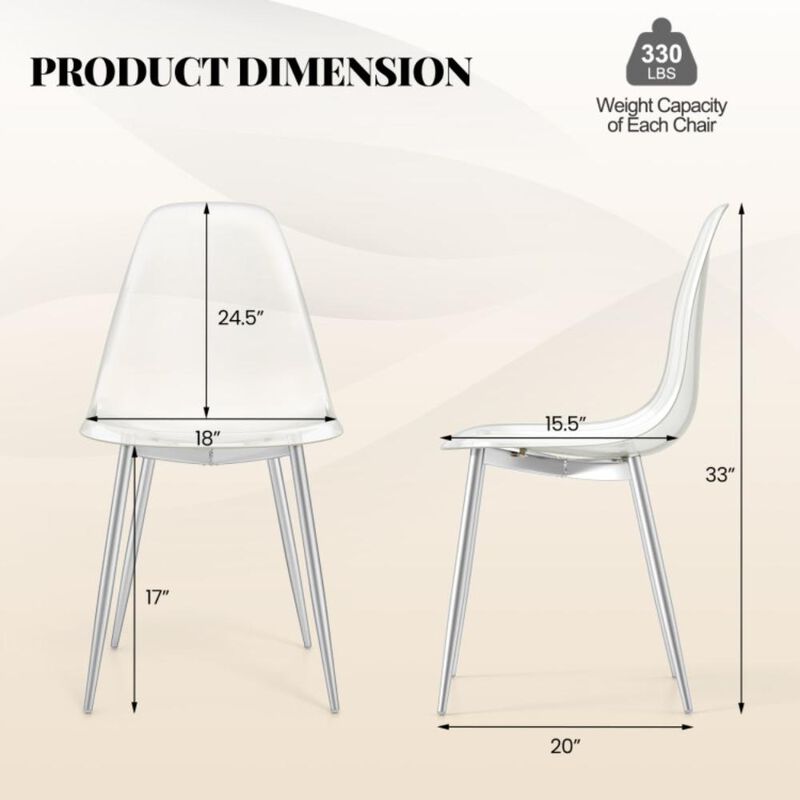 Hivvago Set of 4 Dining Chairs Modern Plastic Shell Side Chair with Clear Seat and Wood Legs