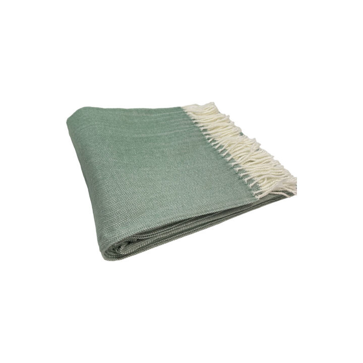 HomeRoots 50" X 60" Green And Ivory Woven Herringbone Plush Throw Blanket with Tassels