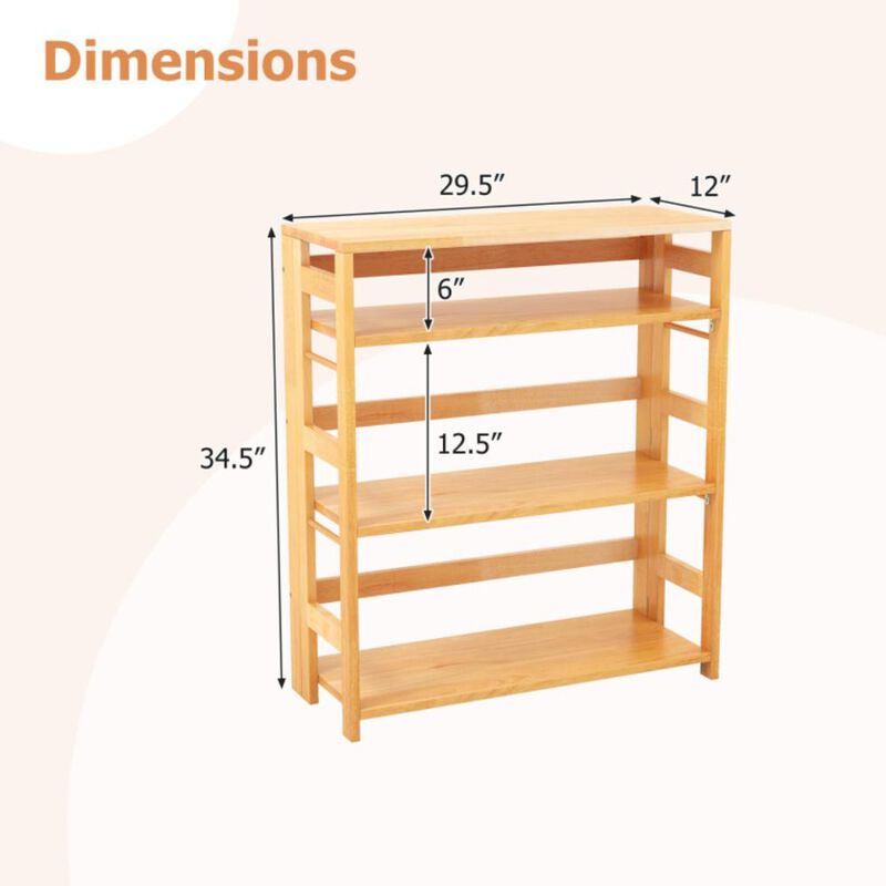 Hivvago Modern 4-Tier Rubber Wood Bookshelf with Side Fences 29.5 Inches of Stylish Living Room Storage