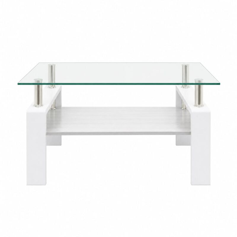 GOODSILO Modern Rectangular Coffee Table with Tempered Glass Top, Storage Shelf and Durable Metal Legs for Living Rooms image number 0