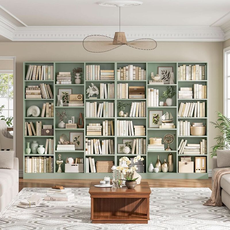 ShipItFurniture Green Triple Wide 74" Tall Six-Tier Bookshelf image number 2