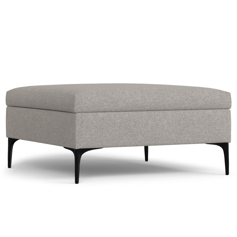 Rebecca 36 inch Wide Contemporary Square Mid Century Coffee Table Storage Ottoman with Lift Up Lid in Cloud Grey Polyester Linen, Assembled