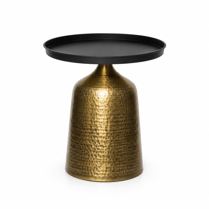Luxury Tray Top Pedestal Table with Hammered Antique Brass Base