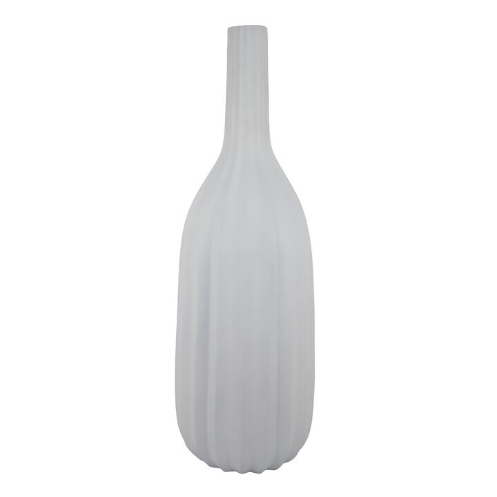 Rizie Vase with Ribbed Texture, 45 Inch Contemporary White Polyresin - Benzara