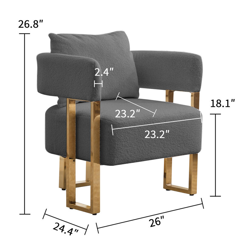 Set of 2 Teddy Fleece Accent Chairs with Gold Metal Legs for Living Room image number 2