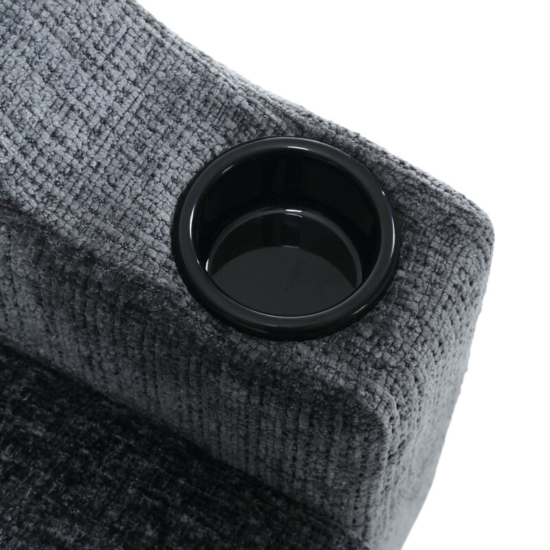 Sofa for three, solid wood frame, Chenille fabric, side pocket, with two cup holders, footstool with storage sofa