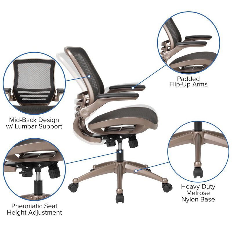 Flash Furniture Mid-Back Black Mesh Executive Swivel Office Chair with Melrose Gold Frame image number 2