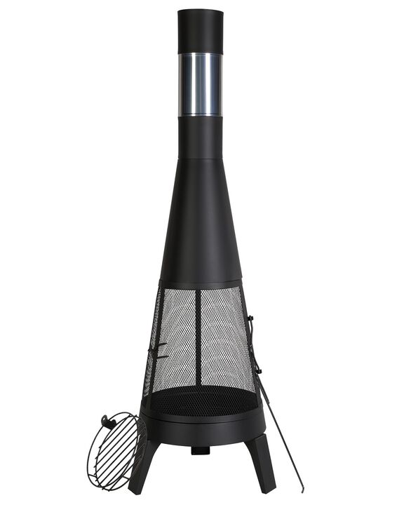 Outdoor Chiminea Firepit with Grill Mesh and Chimney for Wood Burning