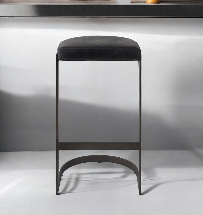 HomeRoots 35" Black Leather and Metal Backless Bar Chair