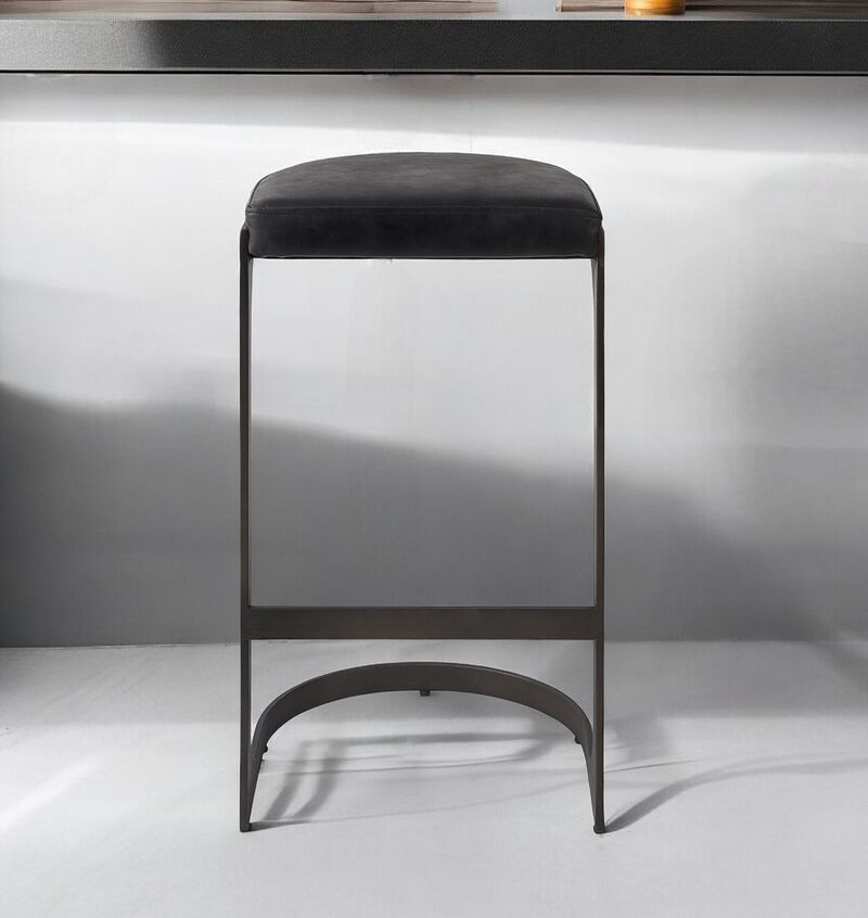 HomeRoots 35" Black Leather and Metal Backless Bar Chair image number 1