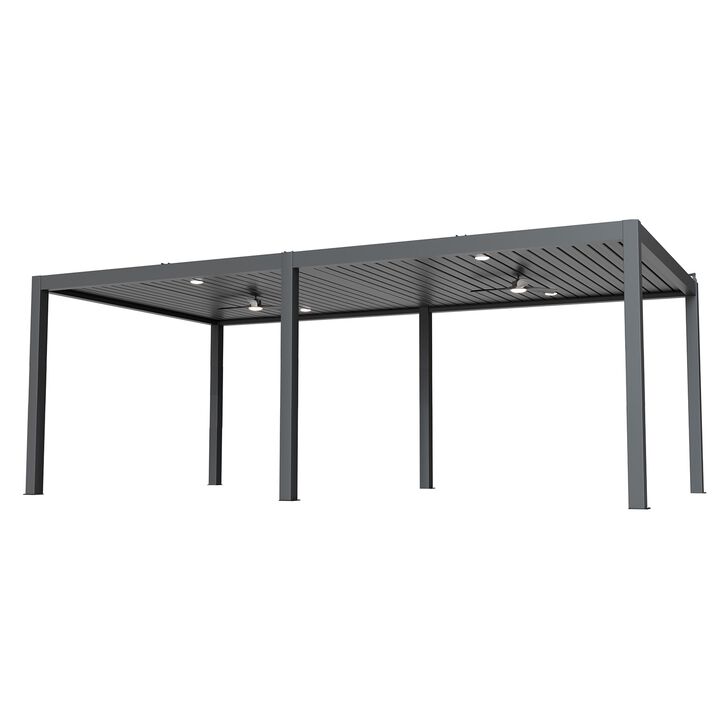 Mondawe 13x24ft Solar Power Aluminum Pergola,Wireless Control,W/ Adjustable Louvers&Hidden Drainage