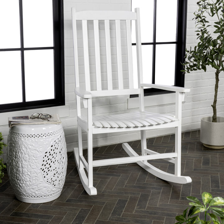 Seagrove Farmhouse Classic Slat-Back 350-LBS Support Acacia Wood Outdoor Rocking Chair, White