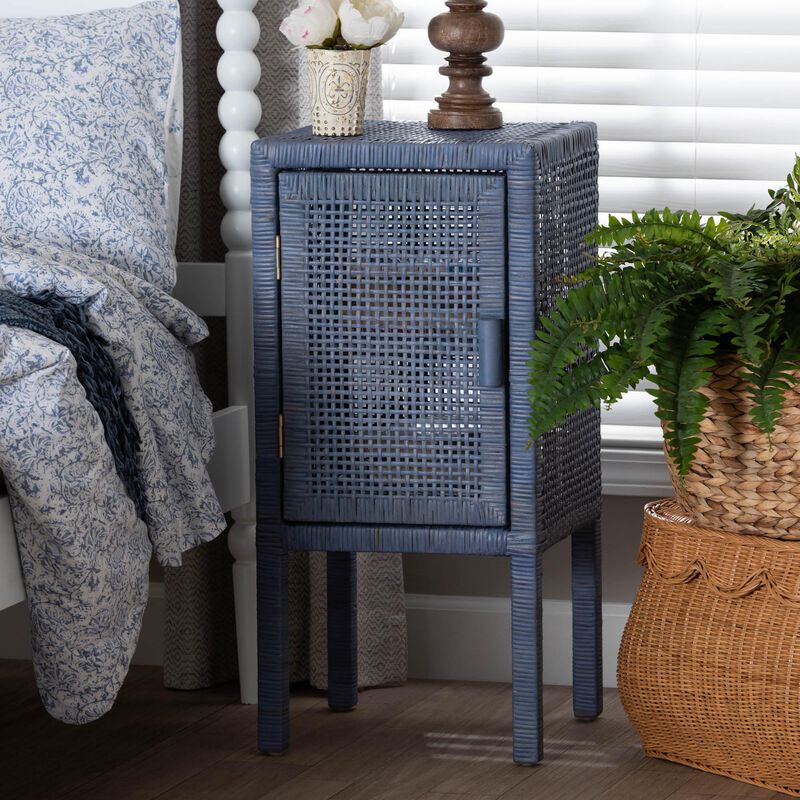 bali & pari Vivan Natural Rattan Nightstand - Handwoven Wicker Accent Bedside Table with Interior Shelving and Elevated Base, French Grey image number 8