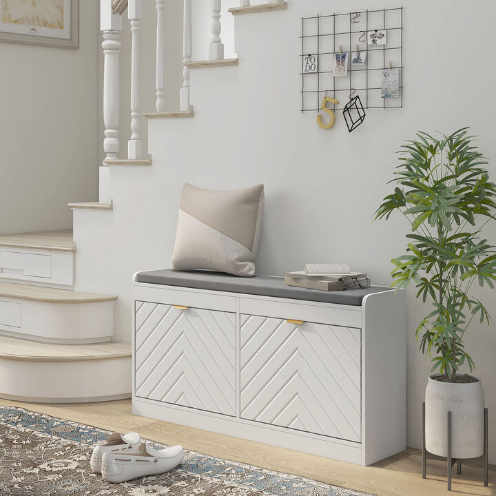 Hivvago Upholstered Entryway Shoe Bench with Flip Drawers