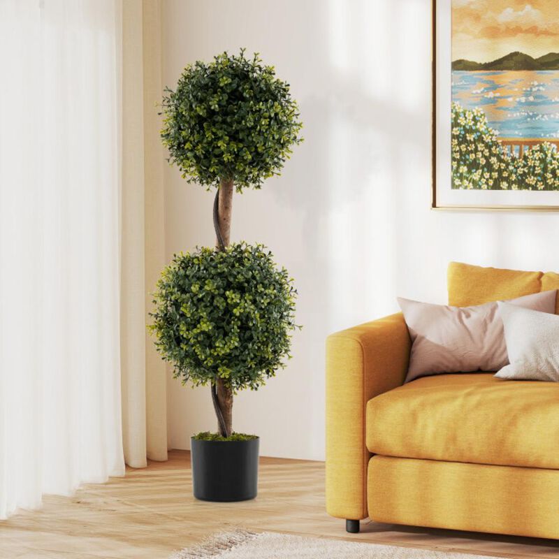 Hivvago Set of 2 Artificial Double Topiary Ball Trees