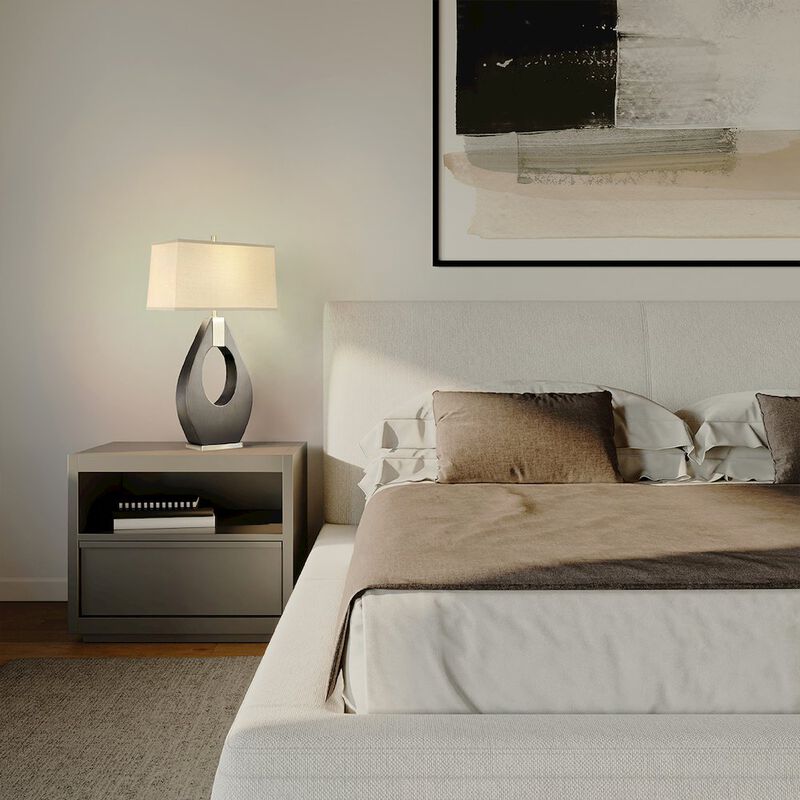 NOVA OF CALIFORNIA Pearson Table Lamp - 30, Pecan Wood and Brushed Nickel, 3-Way Rotary Switch