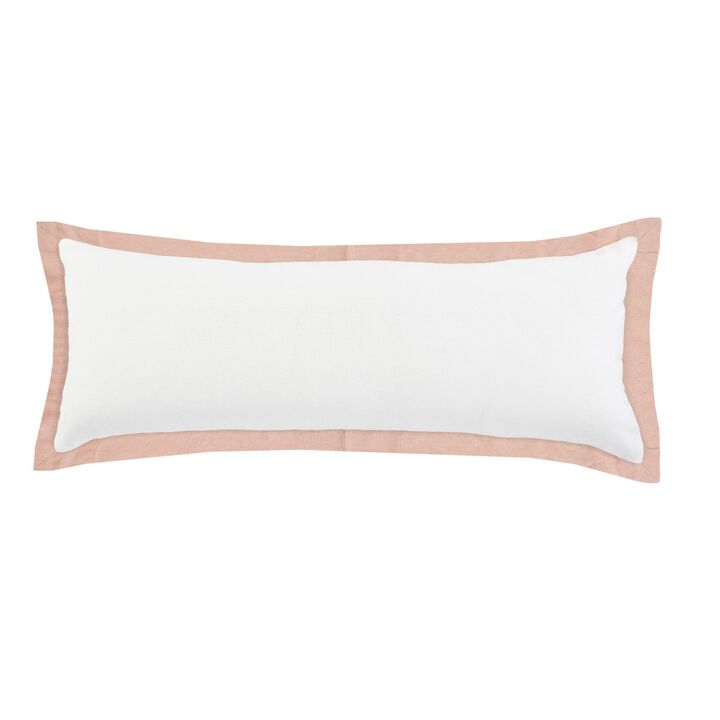 36" White and Pink Bordered Flange Frame Lumbar Rectangular Throw Pillow