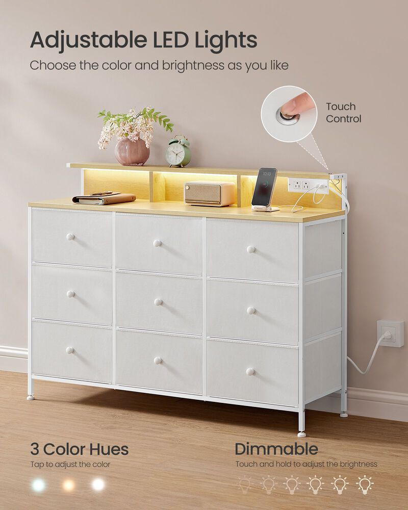 9-Drawer Fabric Storage Dresser with LED Lights &ndash; Organizer Unit for Bedroom, Entryway, or Dorm