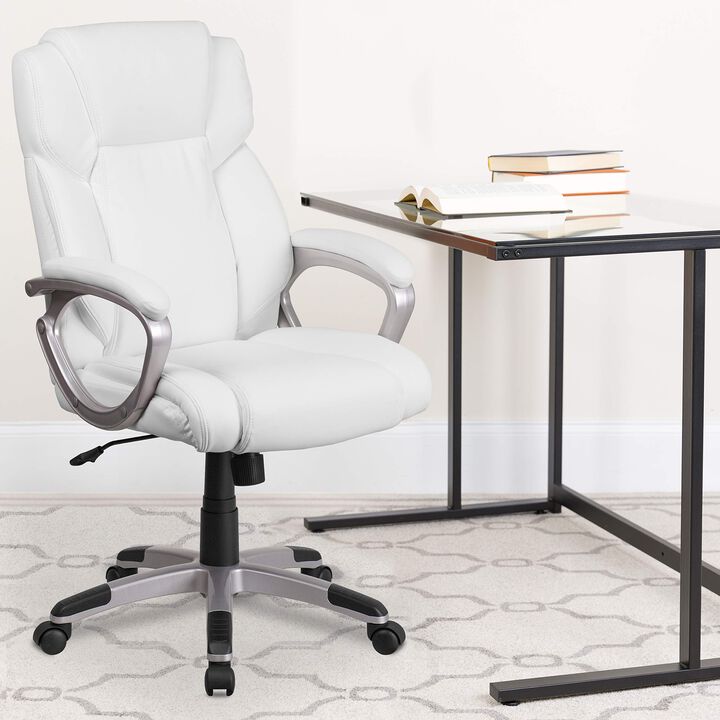 Flash Furniture Carolyn Mid-Back White LeatherSoft Executive Swivel Office Chair with Padded Arms