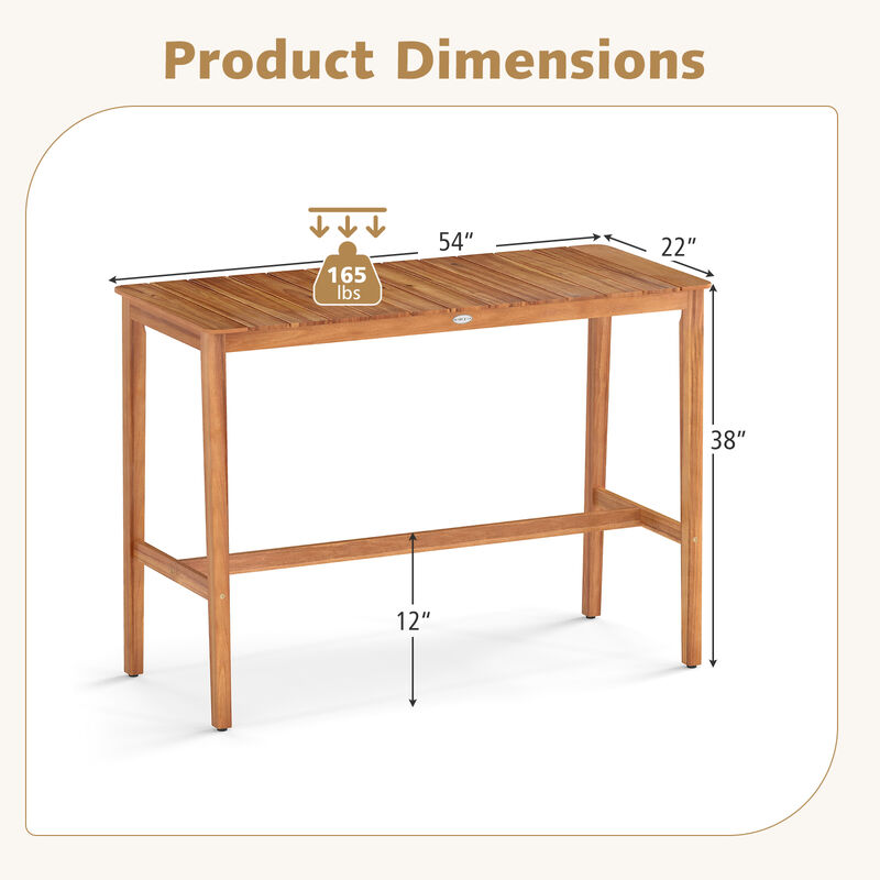 Stylish Acacia Wood Counter Height Table with Footrest and Slatted Design