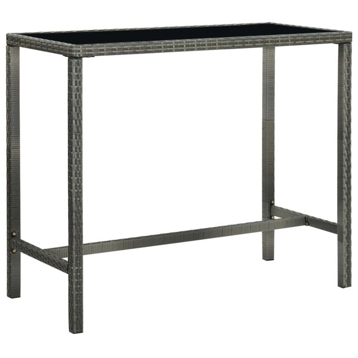 vidaXL Garden Bar Table Gray 51.2"x23.6"x43.3" Poly Rattan and Glass