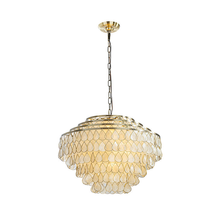 7-Light 24'' Mid-Century Modern Coastal Aged Bronze 4-Tier Natural Capiz Shell Chandelier Vintage Glam Pendant Light For Dining Room Living Room or Foyer