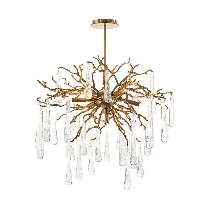 Brass And Glass Teardrop Seven-Light Chandelier