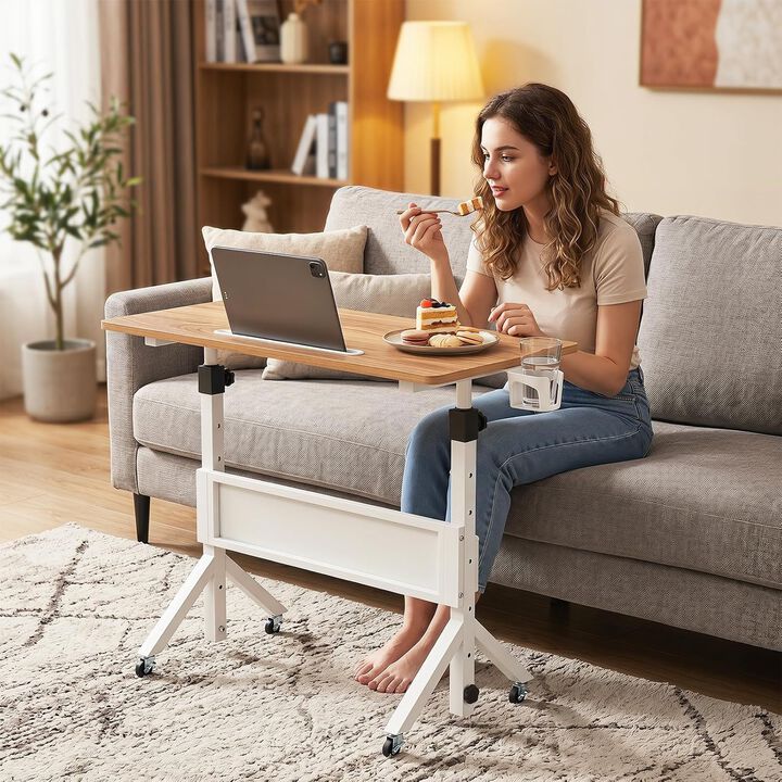 Mobile Rolling Standing Desk with Adjustable Height Cup Holder and Storage Basket