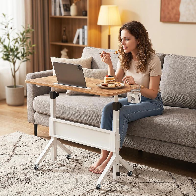 Mobile Rolling Standing Desk with Adjustable Height Cup Holder and Storage Basket image number 1