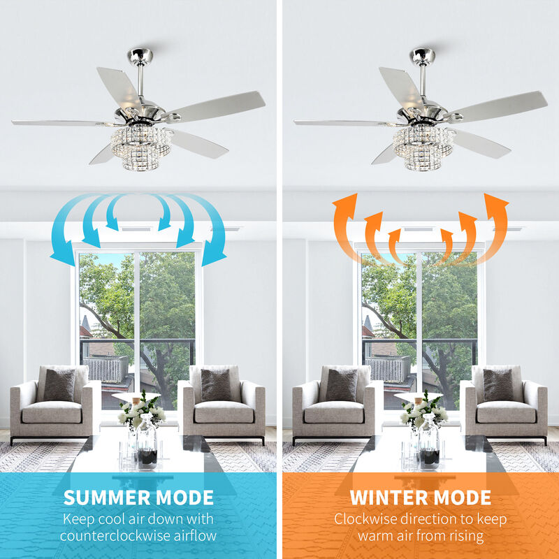 52 in. Chrome Crystal Chandelier Ceiling Fan with Light and Remote