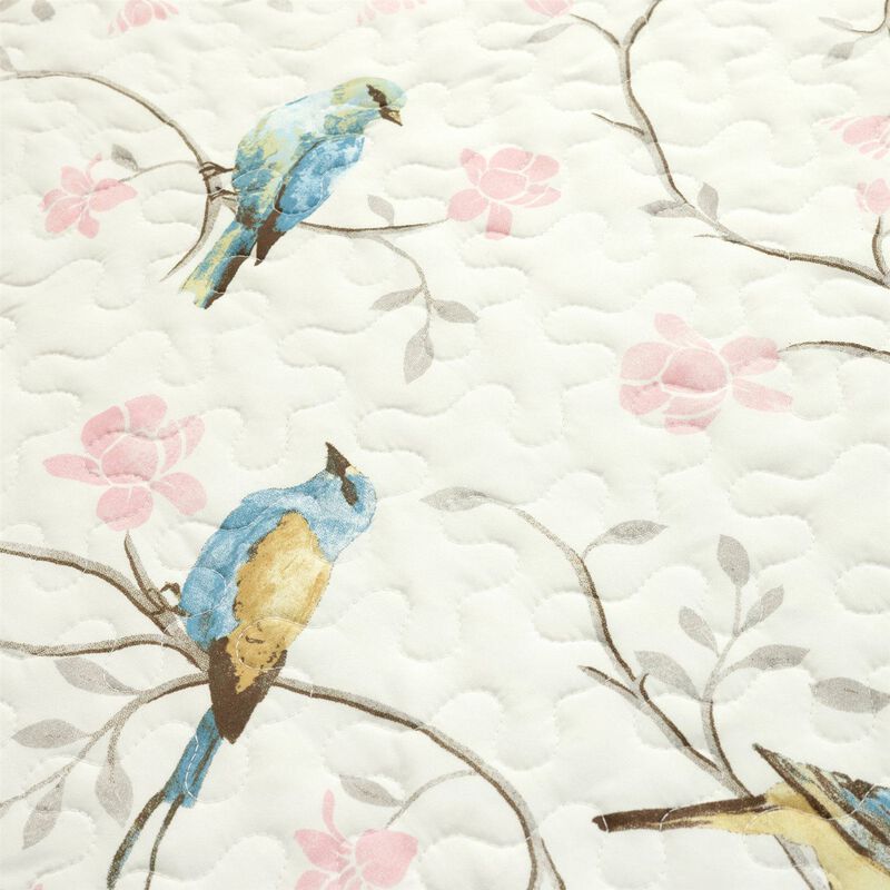 Reversible Polyester Lightweight Floral Birds 3 Piece Quilt Set