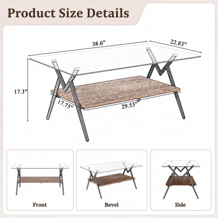 GOODSILO Modern Rectangle Coffee Table with Tempered Glass Top, Sturdy Metal Legs, Easy Assembly, Durable Versatile Living Room Accent Furniture
