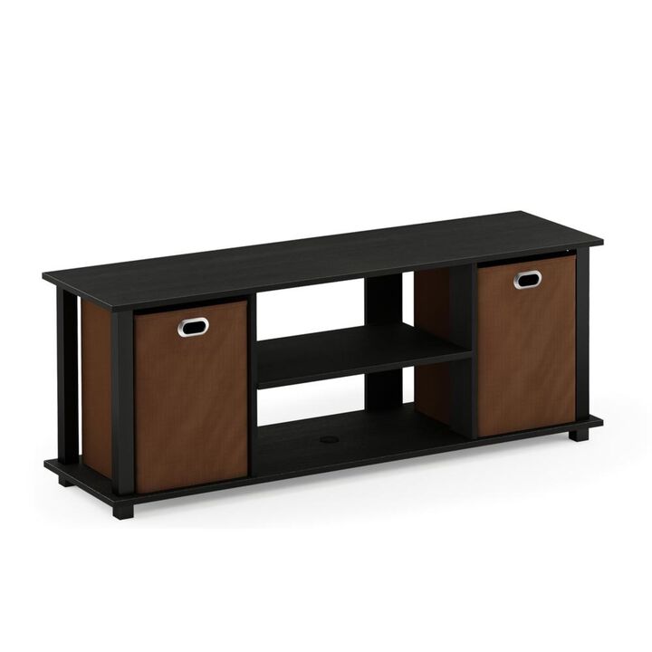 Furinno Econ Entertainment Center w/Storage Bins, Americano/Black/Medium Brown