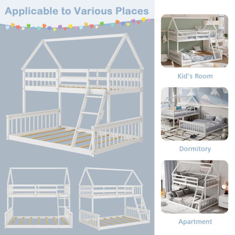 Hivvago Twin Over Full House Bunk Bed with Ladder and Guardrails
