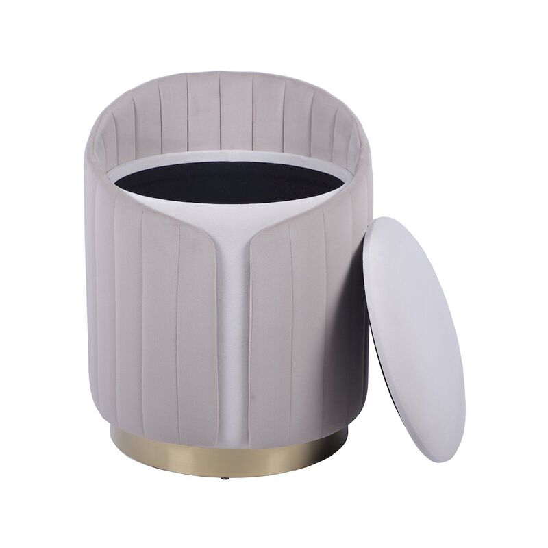 Two-Toned Ottoman with Storage or Vanity Stool, Taupe
