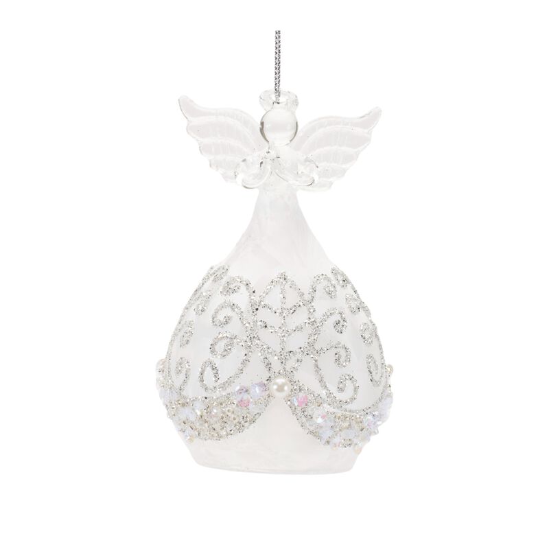 Glass Angel Ornaments with Beaded Detail, Set of 4 for Christmas Tree Styling