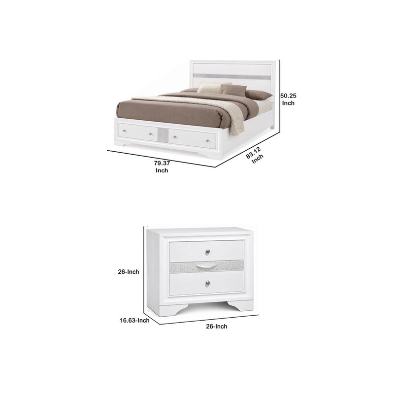 3pc King Bedroom Set, White Wood, One King bed With 2 Nightstands image number 7