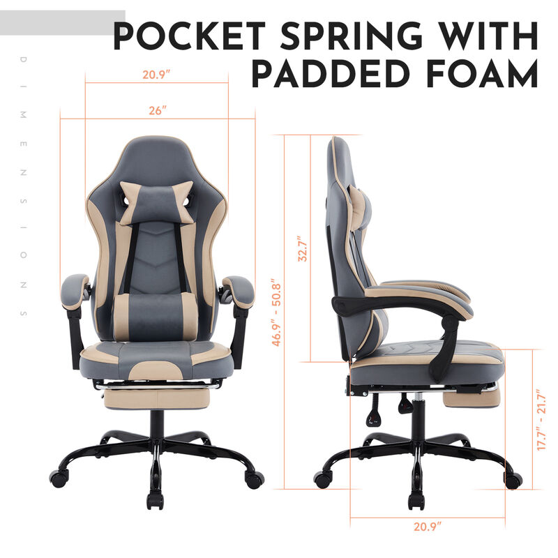 GOODSILO Ergonomic Gaming Chair with Massage Lumbar Support and Adjustable Footrest image number 2