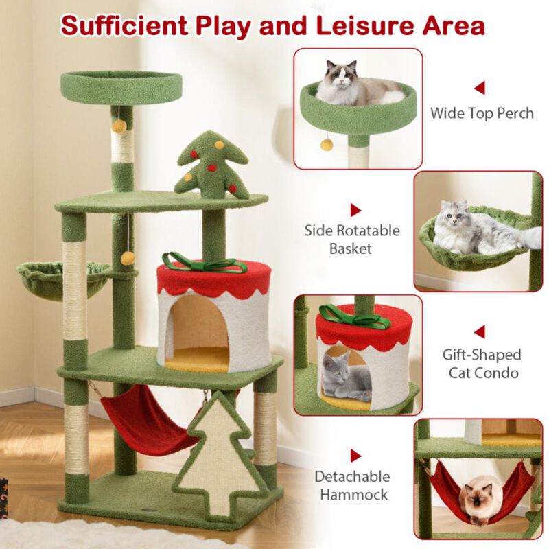 Hivvago Cute Christmas Cat Tree with Sisal Scratching Posts and Gift Box Shaped Condo